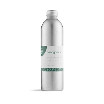 Image of Georganics Whitening Oil Pulling Mouthwash Spearmint Plaque Reducing Coconut Blend 100% Natural Ingredients SLS, Glycerine &amp; Fluoride Free Cosmos Organic, Vegan, Cruelty 275ml