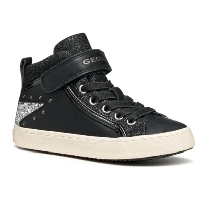 Image of Geox Kalispera Hightop trainers Black/dark silvercoloured for kids, Size: 3, silver/coloured shoes