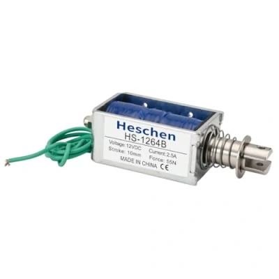 Image of Hechen Solenoid Electromagnet, HS 1264B, DC12V, 2.5A, 55N, 10mm Stroke, Push Pull Type Open Frame Door Lock