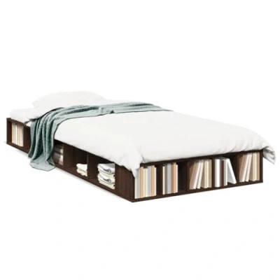 Image of vidaXL Single Bed Frame Engineered Wood Brown Oak 100x200 cm Storage Drawers/Compartments Bedroom Furniture