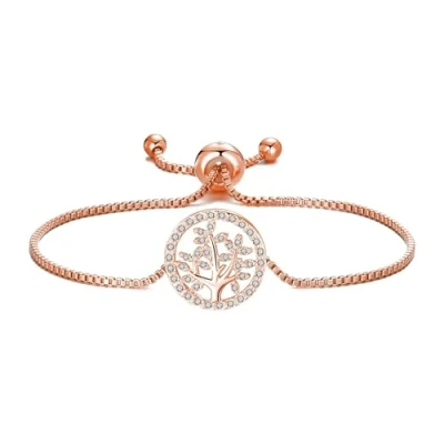 Image of Philip Jones Rose Gold Plated Tree of Life Bracelet Created with Zircondia® Crystals