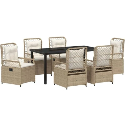 Image of vidaXL 7 Piece Garden Dining Set Beige Poly Rattan