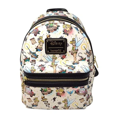 Image of loungefly Disney Peter Pan Tinkerbell Tattoo Print Womens Double Strap Shoulder Bag Purse