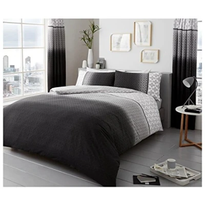 Image of GC GAVENO CAVAILIA Reversible Geometric Duvet Cover Double, 3Pcs Polycotton Bedding Sets, Machine Washable Bed Covers, Grey