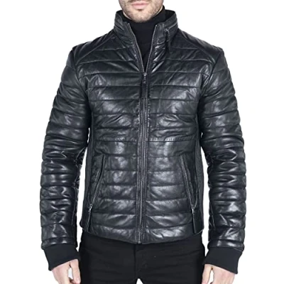 Image of TruClothing Men&#039;s Puffer Jacket Outwear Windproof Winter Quilted Real Leather Jackets Coat Black 4XL