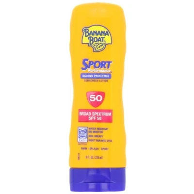 Image of Banana Boat Sunscreen Sport Performance Broad Spectrum Sun Care Lotion SPF 50, 8 Ounce by