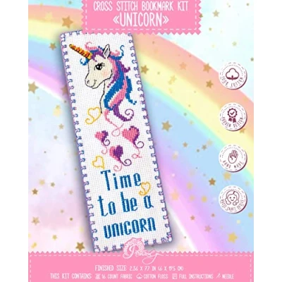 Image of Povitrulya Embroidery Kit &#039;Unicorn&#039; Counted Cross Stitch Bookmark Set