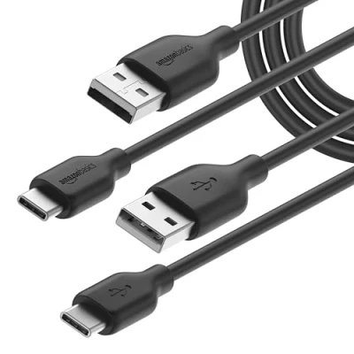 Image of Amazon Basics 2 Pack USB C to A 2.0 Fast Charge and Data Transfer Cable, 480Mbps Speed, IF Certified, for Apple iPhone 15, iPad, Samsung Galaxy, Tablets, Laptops, 1.8 m, Black