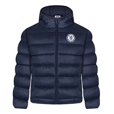 Image of Chelsea FC Official Football Gift Boys Quilted Hooded Winter Jacket 12 13 Years Blue