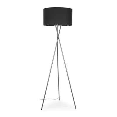 Image of MiniSun Modern Polished Chrome Metal Tripod Floor Lamp with a Dark Grey Cylinder Shade Complete 6w LED Bulb [3000K Warm White]