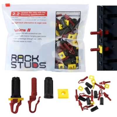 Image of Rackstuds R100 Rack Mount Solution II Hardware Nuts &amp; Screw Replacement for Server Rails, 19&quot; Square Punched Vertical Cage Replacement, Red 100 Pack 2.22mm/0.086