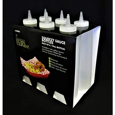 Image of Kitchen Equipment Pack of 6 Sleeves Squeezy Sauce Clear Bottles 225ml / 8oz