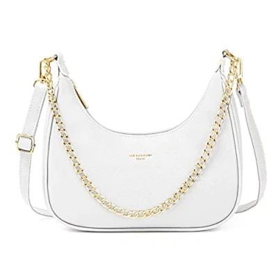 Image of David Jones Women&#039;s Small Chain Crossbody Bag Ladies Rigid PU Leather Shoulder Girl Clutch Handbag Trendy Evening Designer Retro White