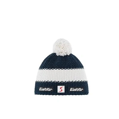 Image of Eisbär Skipool Pompom Hat Knit Beanie Wool (One Size Blue White)