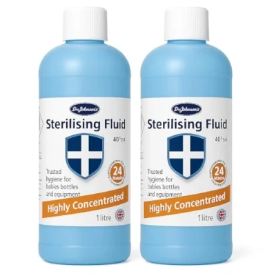 Image of Dr. Johnson&#039;s Highly Concentrated Sterilising Fluid 1 Litre Each Ensuring Hygiene with Baby Bottle Cleaner Cold Water Steriliser for Ultimate Cleanliness_2pk