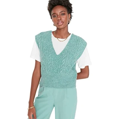Image of Trendyol FeMan Regular fit Basic V Neck Knitwear Sweater Green