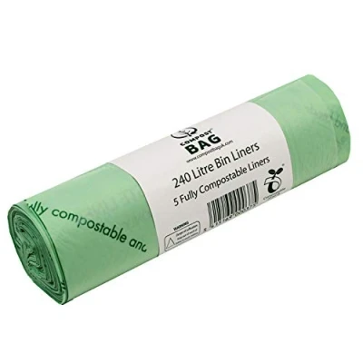 Image of 240 Litre x 5 Bags Compost Bag Compostable Wheelie Bin Liner Biodegradeable Sacks/Liners EN 13432 240L with Composting Guide