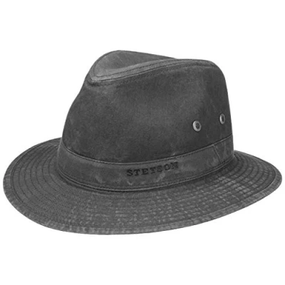 Image of Stetson Organic Cotton Traveller hat for Men Fabric with UV Protection 40+ Sustainable Spring/Summer Sun Black L (58 59 cm)