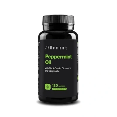 Image of Peppermint Oil with Black Cumin Oil, Cinnamon, and Ginger 120 Softgels, Synergistic Formula 500mg, Digestive Health, 40% Menthol, 20% Menthone, 100% Natural Zenement