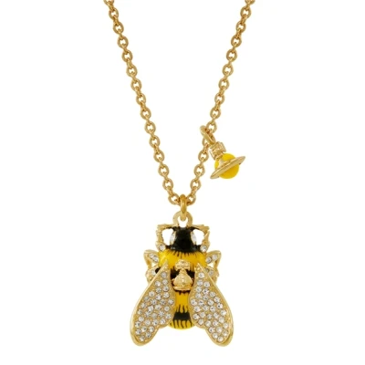 Image of Vivienne Westwood Bumble BEE Pendant Necklace goldcoloured/white/black/yellow, Women&#039;s, Size: One Size, Gold coloured/white/black/yellow