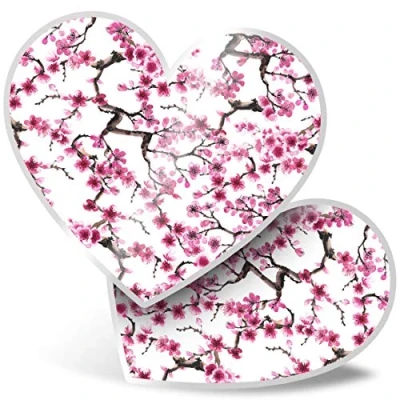 Image of 2 x Heart Stickers 7.5 cm Pretty Cherry Blossom Tree Pink Flower Fun Decals for Laptops,Tablets,Luggage,Scrap Booking,Fridges, #8719