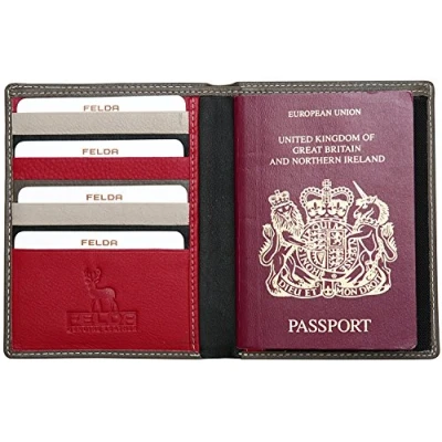 Image of Felda Genuine Leather Passport Holder RFID Protection and Credit Card Organizer Mushroom Multi