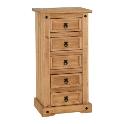 Image of Seconique Corona 5 Drawer Narrow Chest in Distressed Waxed Pine