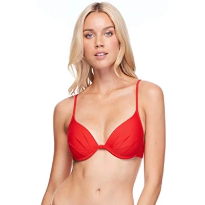 Image of Body Glove Women&#039;s Greta Solid Molded Cup Push Up Underwire Bikini Top Swimsuit, Smoothie True Red, Medium