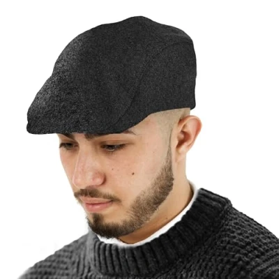 Image of TOSKATOK® Mens Plain Wool Blend Flat Cap Black