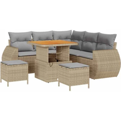 Image of vidaXL 8 Piece Garden Sofa Set with Cushions Beige Poly Rattan Acacia