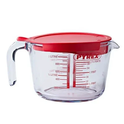 Image of Pyrex Measuring Cup with lid Classic Prepware Heat Resistant Glass 1 Liter