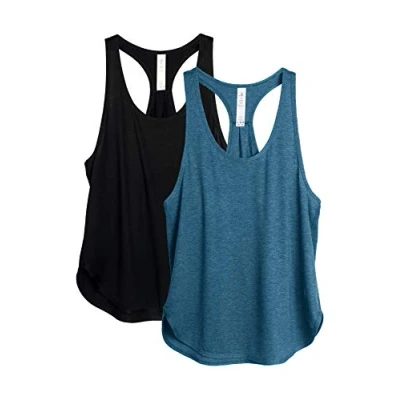 Image of icyzone Workout Tank Tops for Women Athletic Yoga Tops, Racerback Running Vest Top, 2 Pack (M, Black/Denim)