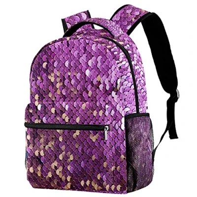 Image of Leisure Campus Travel Backpacks, Abstract Purple Pink Sequins Background Bags with Bottle Holder for Girls Boys