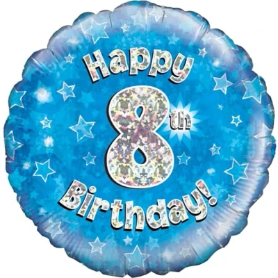 Image of Oaktree UK 18&quot; Happy 8th Birthday Blue Holographic, Aluminium
