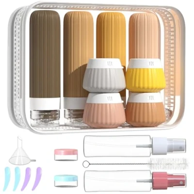 Image of NuvaConx 18pack Travel Bottles for Toiletries,TSA Approved Silicone Containers jar Toiletries,Leak Proof Refillable Liqus Shampoo And Conditioner Essentials toiletry (Yellow)