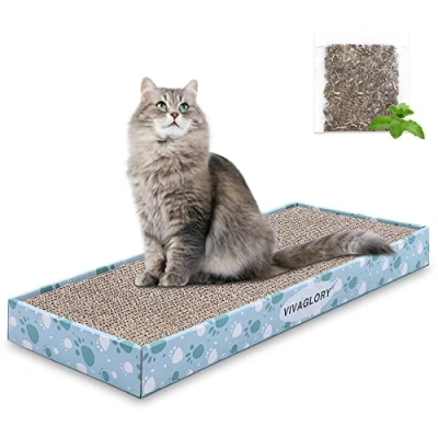 Image of VIVAGLORY Cat Scratcher, Scratching Pads with Box, Reversible Board Scratchers for Indoor Cats Kitty, Cardboard Catnip Included, 1 Pack, Regular