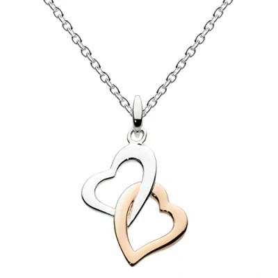 Image of Dew Women&#039;s Sterling Silver and 14 ct Plated Rose Gold Interlinking Hearts Necklace of Length 18 inch