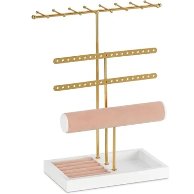 Image of Optyuwah Jewellery Organiser Gold Stand, 4 Tier Earring Holder Display Storage Necklace Stand Bracelet Ring Holder, Gift for Women Girl