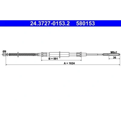 Image of 3A0609721, 3A0609721B Brake Cable ATE 24.3727 0153.2 1624mm VOLKSWAGEN: Passat B3/B4 Saloon