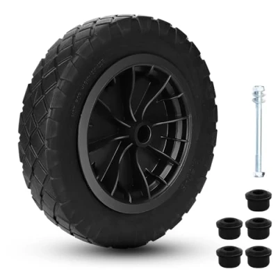 Image of CROWNSHOP 14&quot; Wheelbarrow Wheels PU Puncture Proof Solid 3.50 8 Wheel Tyre Rim Heavy Duty Replacement Tire for Garden Trolley Barrow Go Cart