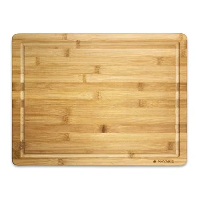 Image of Navaris Wooden Chopping Board Large Natural Bamboo Kitchen Cutting with Crumb and Juice Groove for Food, Meal Prep Size L, 45 x 34 1.8cm