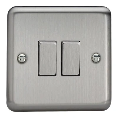 Image of Varilight 2 Gang 10A Intermediate Rocker Light Switch with Metal Rockers Matt Chrome XS77D