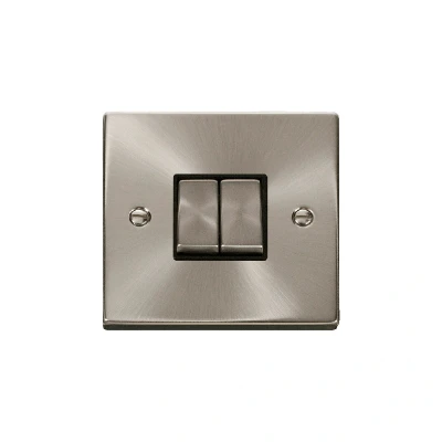Image of Click Deco 2 Gang Way Ingot 10AX Switch Satin Chrome Black Inserts