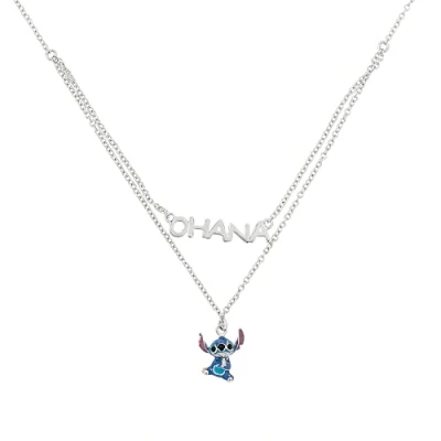 Image of Disney Lilo and Stitch Sterling Silver Double Chain Ohana Pendant Necklace