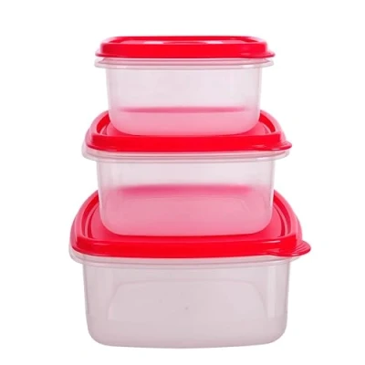Image of HOMESHOPA Plastic Food Storage Containers, 3 Pack 950ml, 1.5, 2.5L Sqaure Leakproof Airtight BPA Free Reusable &amp; Stackable Meal Prep Lunch Boxes, Microwave Freezer Dishwasher Safe