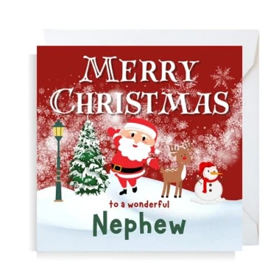 Image of Second Ave Nephew Christmas Santa Reindeer Snowman Square Xmas Holiday Festive Greetings Card