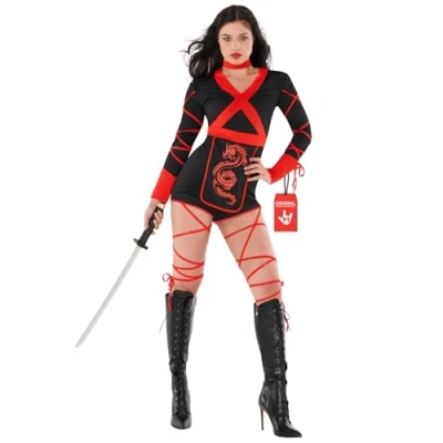 Image of Morph Red Ninja Costume Women, Halloween Womens Adult, Costume, Dragon Women XL