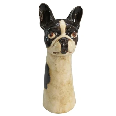 Image of Shudehill Giftware Village Pottery Top Dog Hand Finished Vase Yorkshire Terrier, Springer Spaniel, Jack Russell, Frenchie, Dalmatian, Dachshund, Chihuahua Cute Designs (Frenchie)