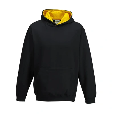 Image of AWDis Boy&#039;s KIDS VARSITY HOODIE Hoodie, Multicoloured (Jet Black/Gold), X Large (Manufacturer Size: 12/13 Y)