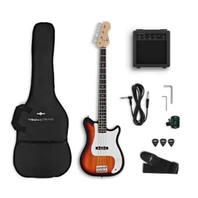 Image of VISIONSTRING Electric Bass Guitar and Amp Kit for Adults &amp; Beginners Full Size Guitars sunburst